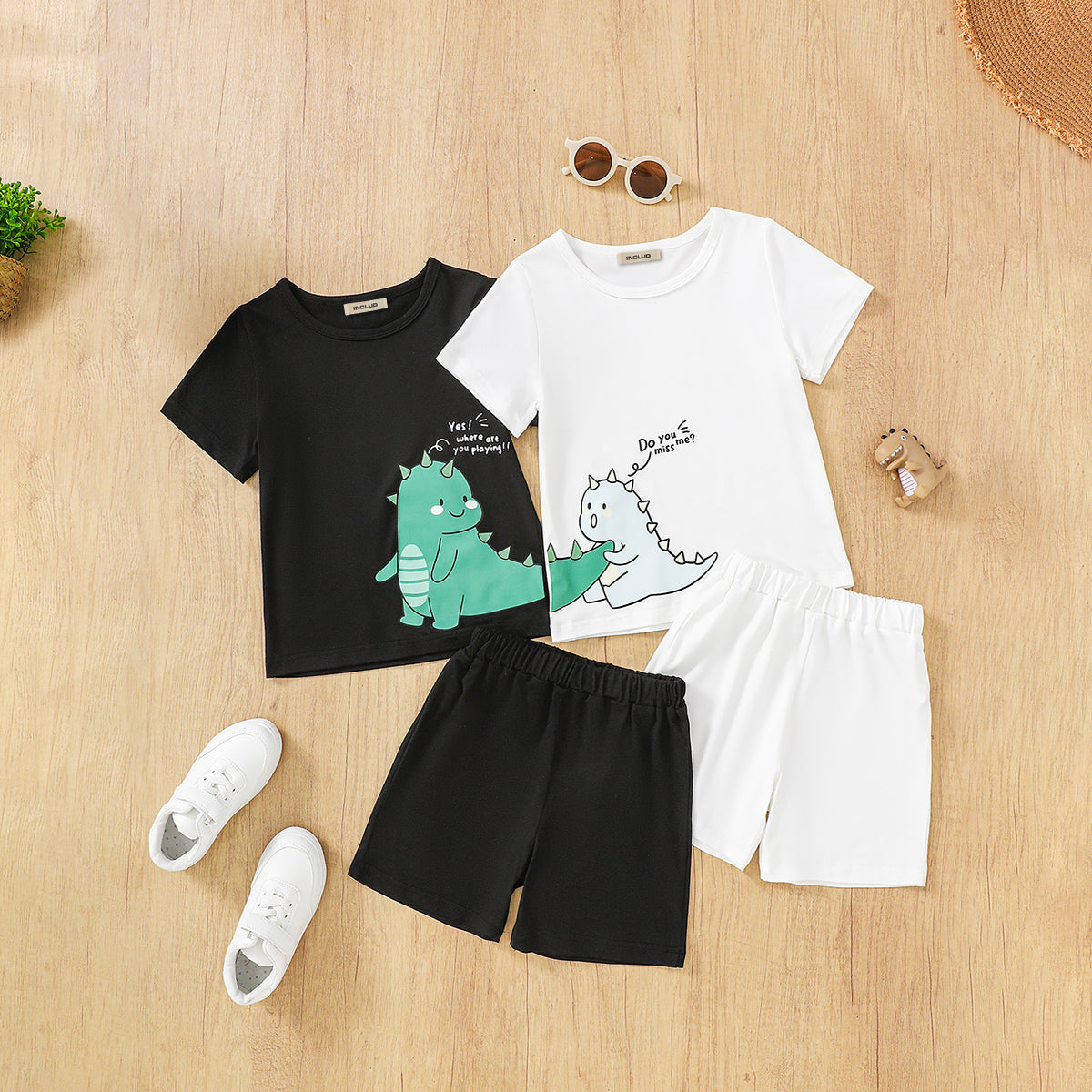 Boys Multicolor Dinosaur Graphic T-Shirt With Shorts set ( Pack Of 2 ) 2 pc. Sets Multicolor 3-4 Y