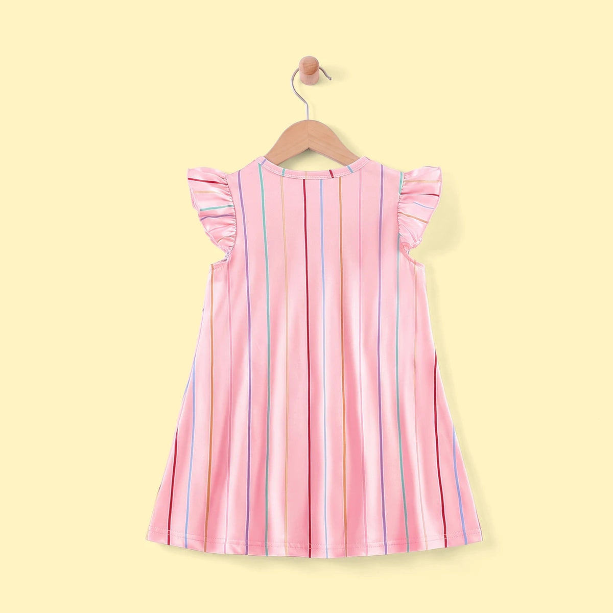 Girls Pink Striped Flutter Sleeve A-line Dress Casual Dresses
