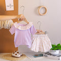 Girls Purple Short Sleeves Top With Printed Shorts Sets Sets Purple 1-2 Y