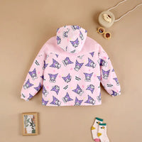 Girls Light Pink Kuromi Cartoon Printed Hooded Zipper Jacket Coats & Jackets