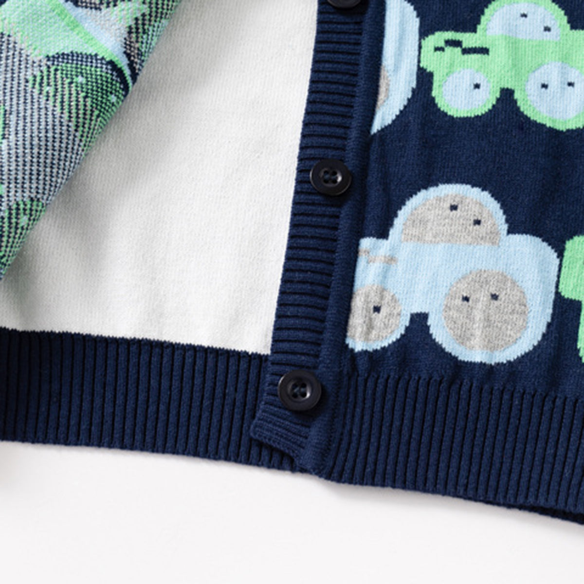 Boys Navy Blue Cardigan With Self-Design Car Patterns Sweaters & Cardigans