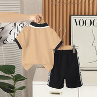 Boys Khaki Short Sleeve Polo T-Shirt With Collar Tipping And Shorts Set 2 pc. Sets