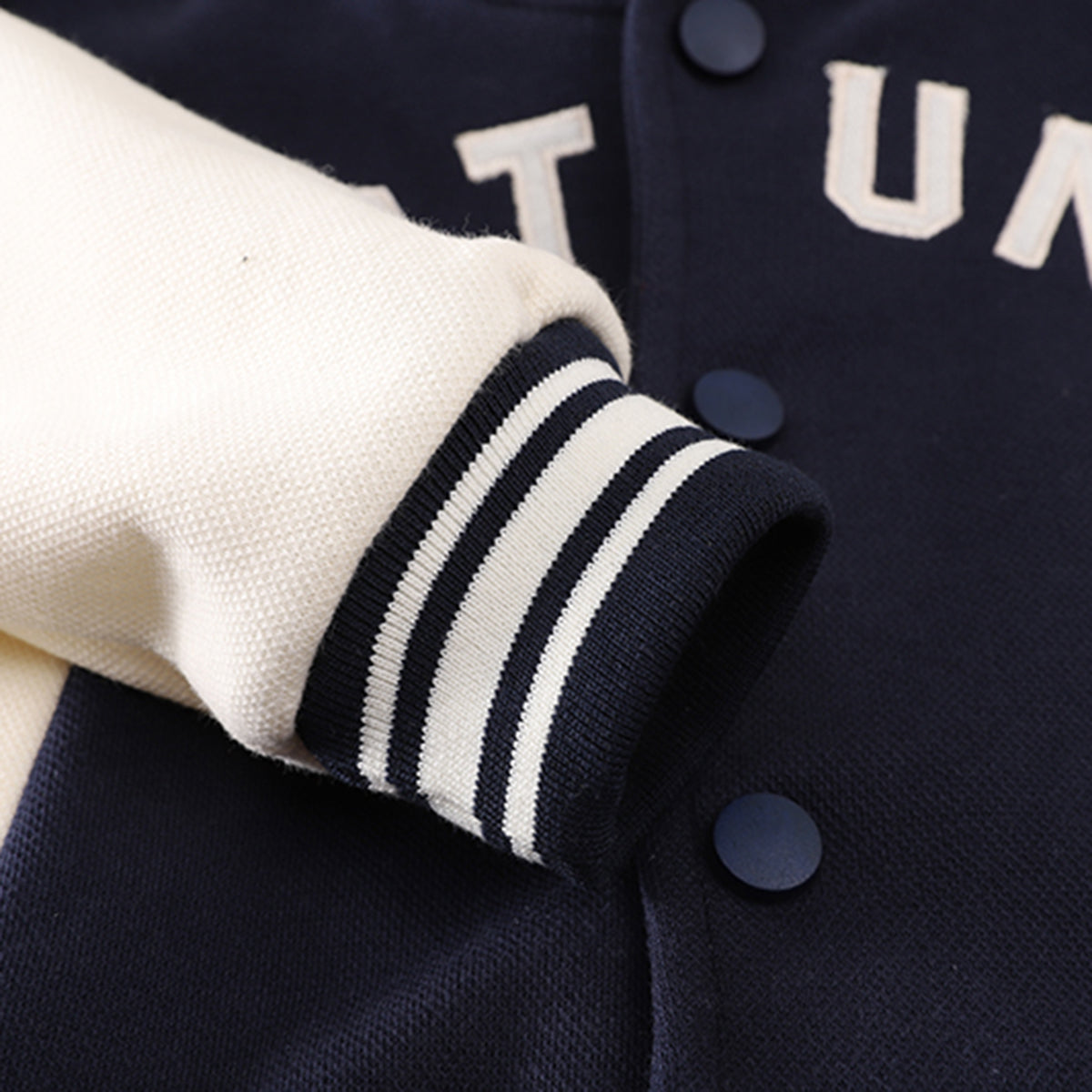 Boys Navy Blue Printed Varsity Jacket with Printed T-shirt & Jeans Set Sets
