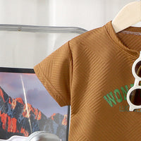 Boys Brown Wonderful Typography Short Sleeve T-Shirt With Shorts Sets 2 pc. Sets