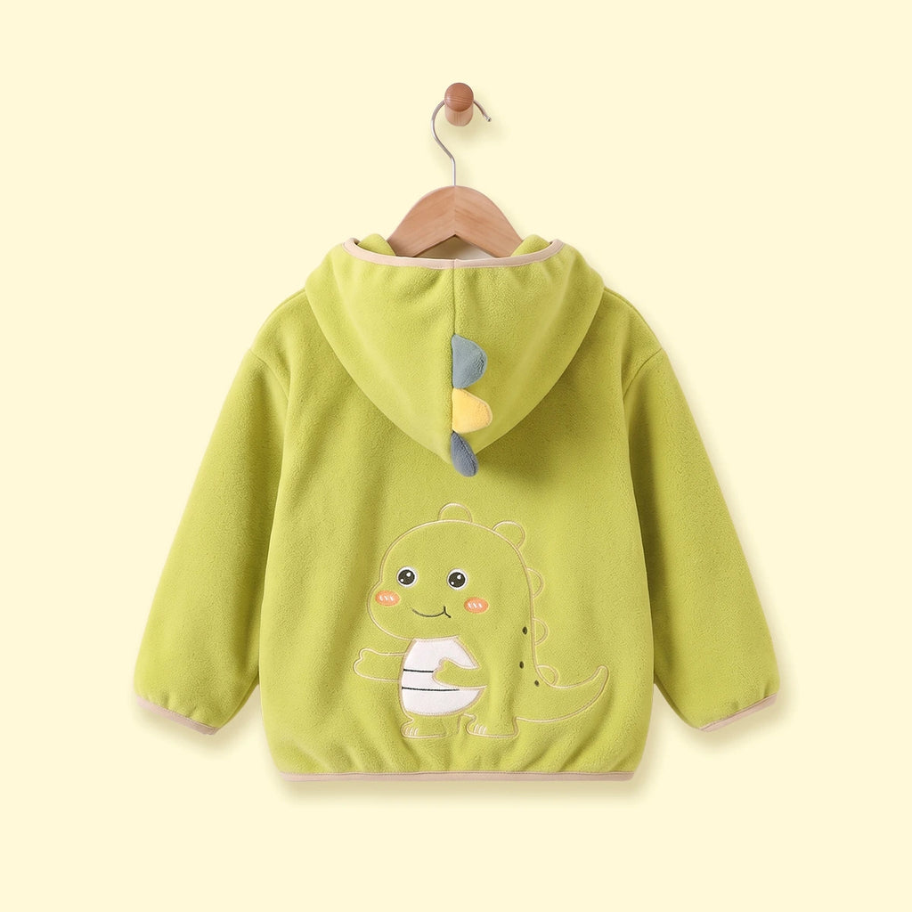 Boys Lime Green Dinosaur Embroidered Hooded Jacket Coats & Jackets