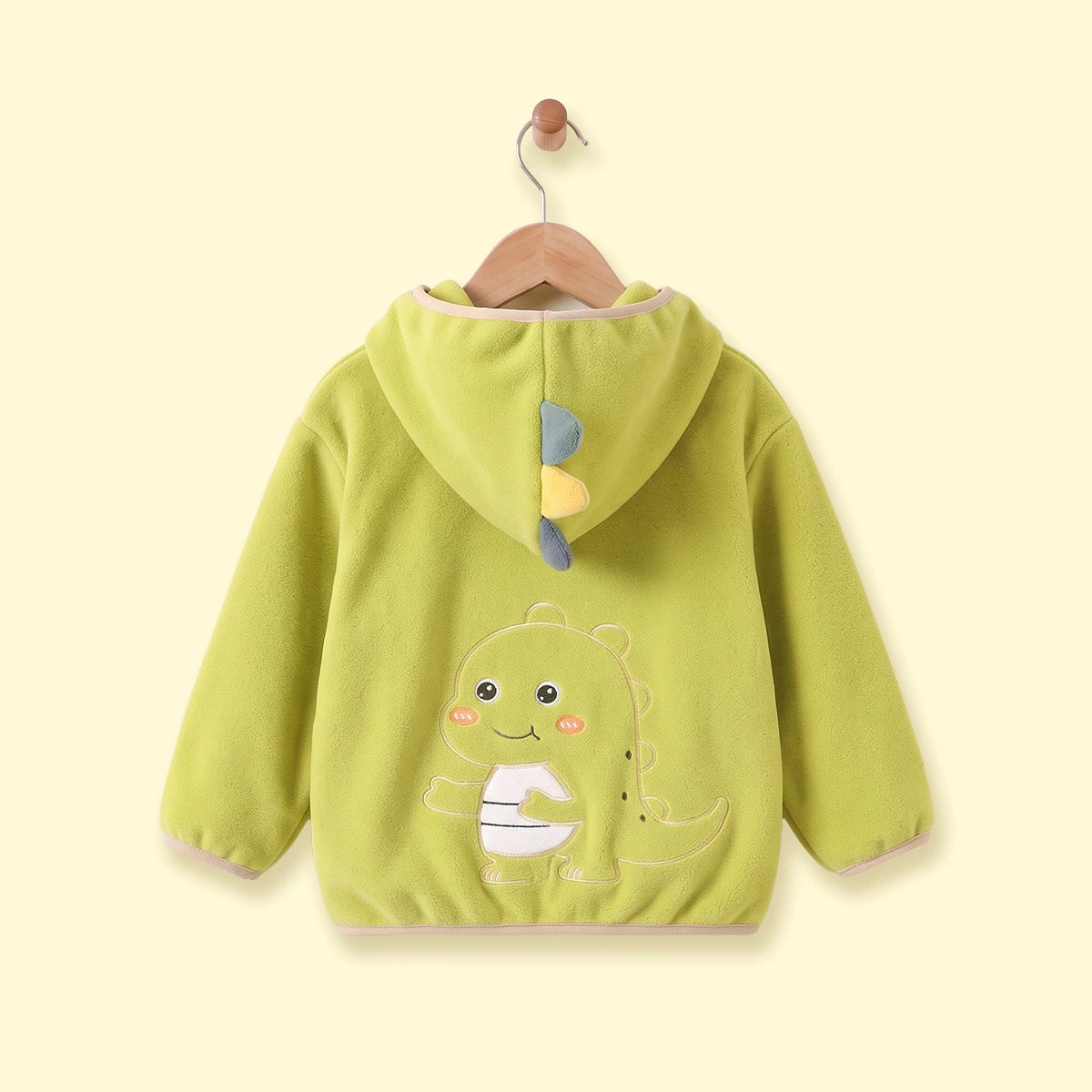 Boys Lime Green Dinosaur Embroidered Hooded Jacket Coats & Jackets
