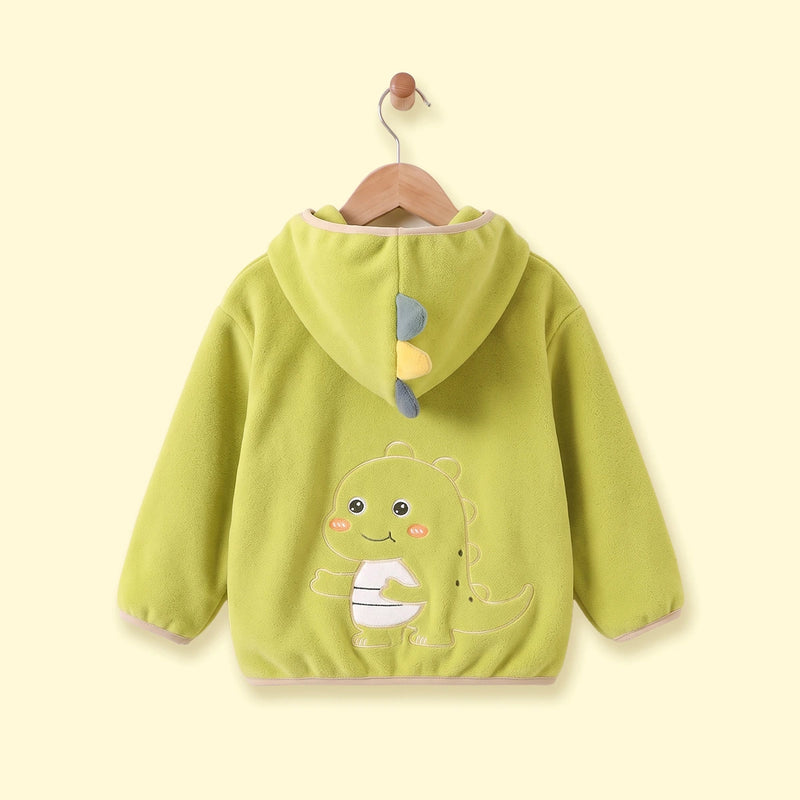 Boys Lime Green Dinosaur Embroidered Hooded Jacket Coats & Jackets