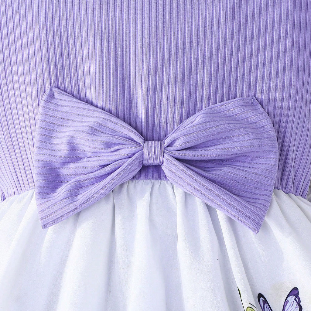 Girls Purple Butterfly Printed Flutter Sleeves Fit And Flared Casual Dress Casual Dresses