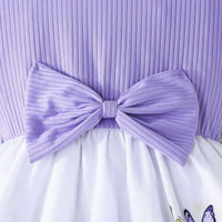 Girls Purple Butterfly Printed Flutter Sleeves Fit And Flared Casual Dress Casual Dresses