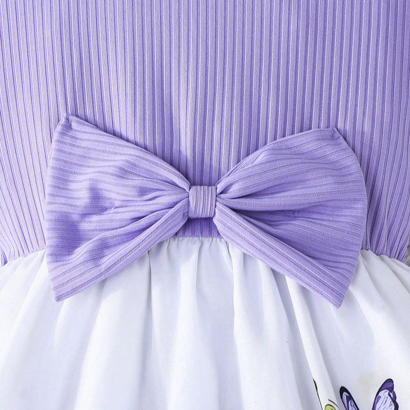 Girls Purple Butterfly Printed Flutter Sleeves Fit And Flared Casual Dress Casual Dresses