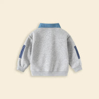 Boys Grey Solid Sweatshirt With Detachable Shirt Collar Sweatshirts & Hoodies