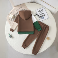 Boys Brown Typographic Printed Hooded Sweatshirt With Joggers Winter Sets 2 pc. Sets
