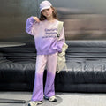 Girls Purple Typographic Printed Sweatshirt With Flared Pants Winter Co-ord Set 2 pc. Sets Purple 5-6 Y