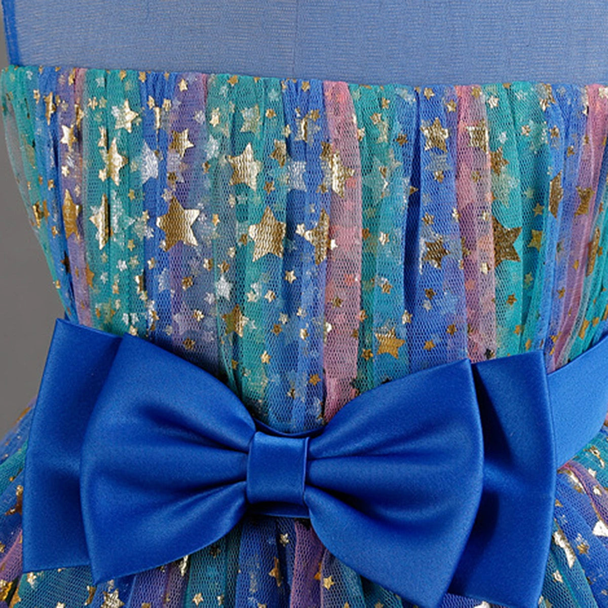 Girls Royal Blue Star Foil Print Sleeveless Fit & Flare Party Wear Dress Party Dresses