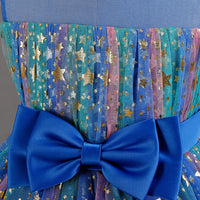 Girls Royal Blue Star Foil Print Sleeveless Fit & Flare Party Wear Dress Party Dresses