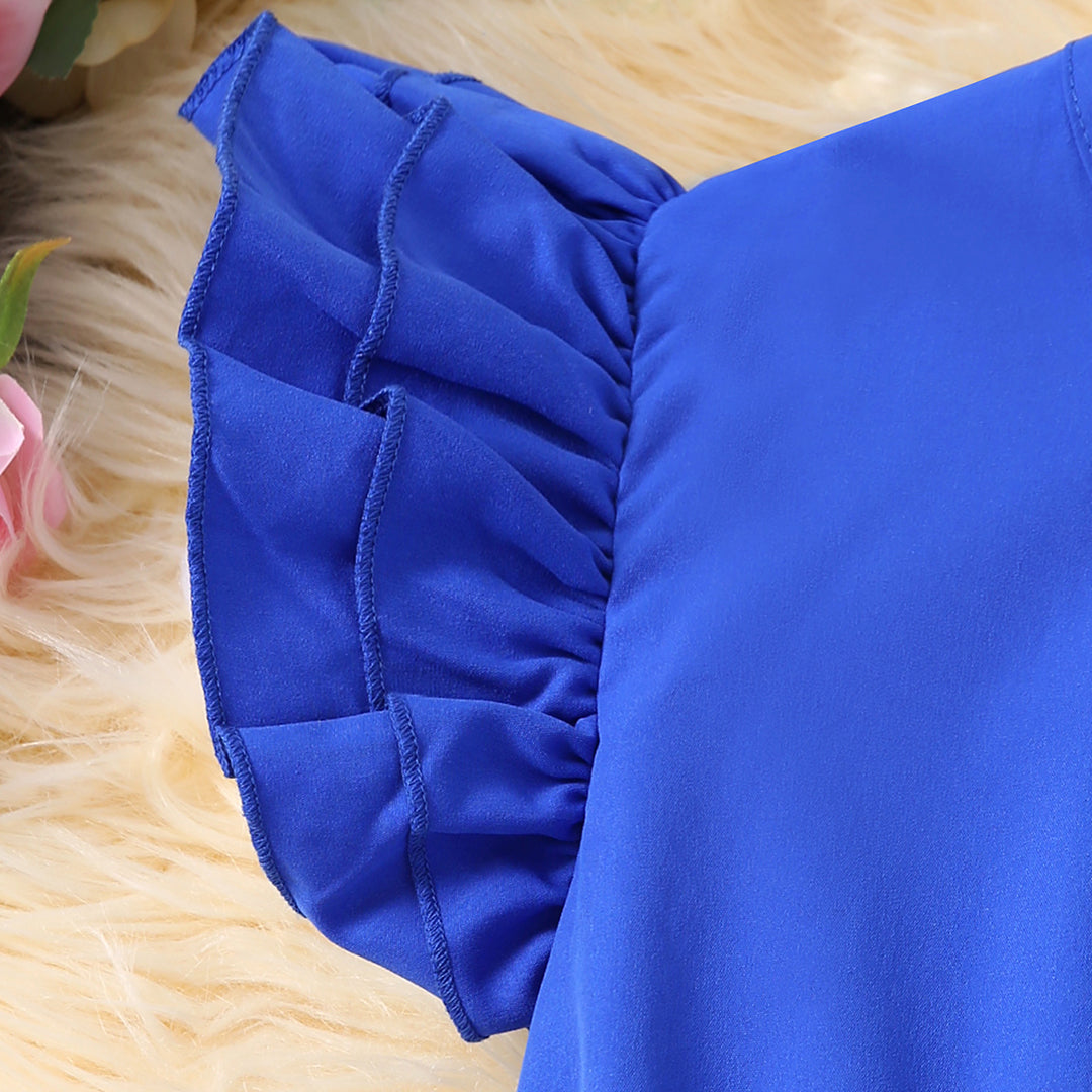 Girls Royal Blue Flutter Sleeves Casual Dress Casual Dresses