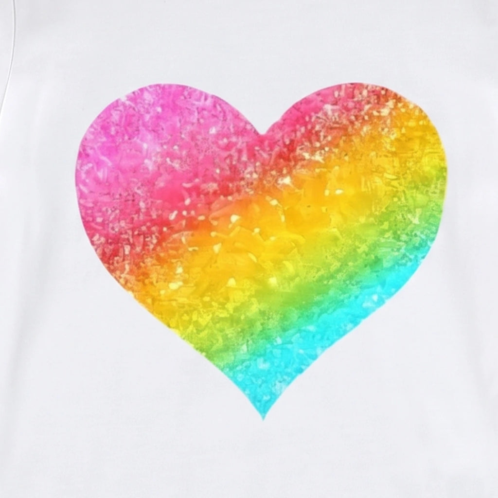 Girls White Heart Printed Short Sleeve T-Shirt Tshirts