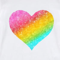 Girls White Heart Printed Short Sleeve T-Shirt Tshirts