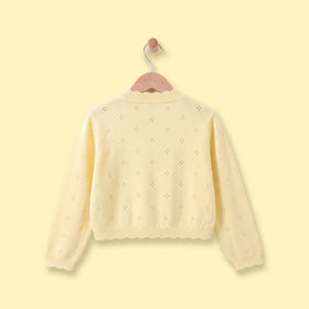 Girls Yellow Eyelet Bow Applique Cardigan Sweaters & Cardigans