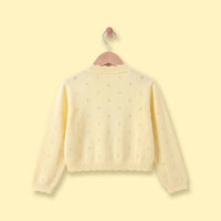Girls Yellow Eyelet Bow Applique Cardigan Sweaters & Cardigans
