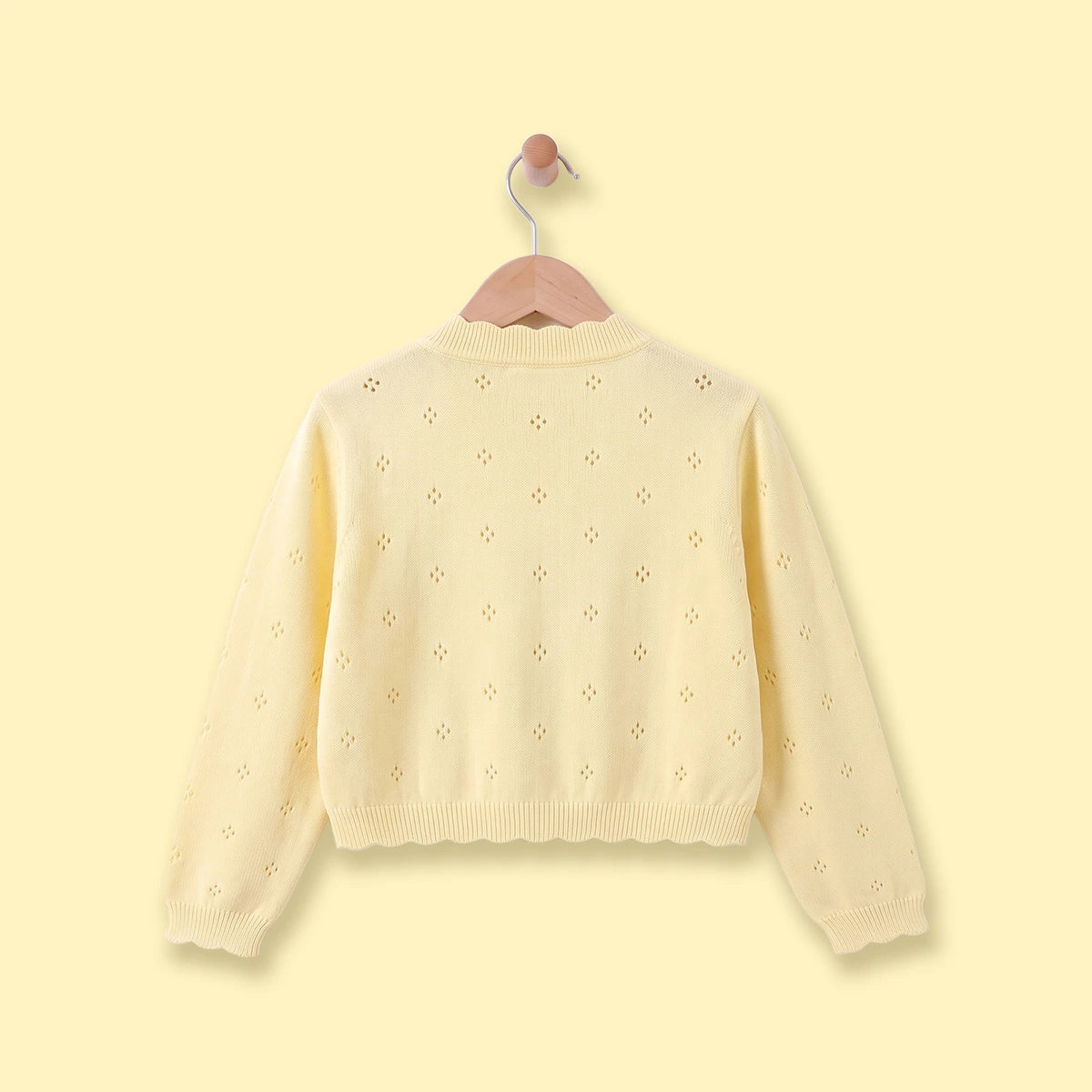 Girls Yellow Eyelet Bow Applique Cardigan Sweaters & Cardigans