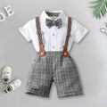 Boys Short Sleeve Shirt With Suspender Check Shorts Set 2 pc. Sets White 1-2 Y 