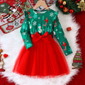 Girls Green Christmas Theme Printed Fit & Flare Dress Casual Dresses Green 3-4 Y