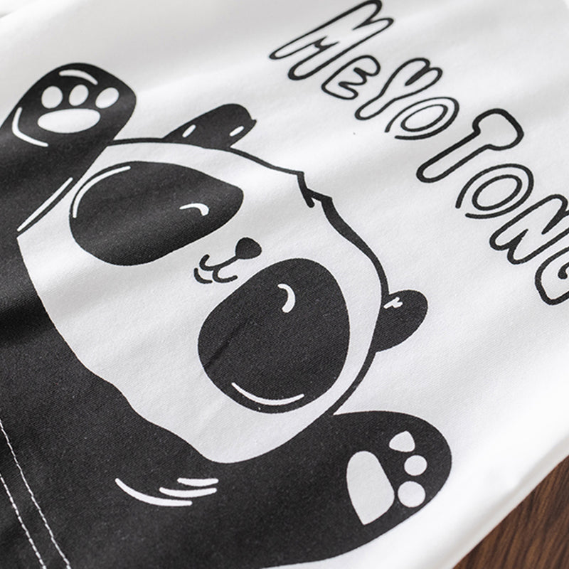 Boys Black Panda Printed Denim Jacket With T-Shirt & Joggers Set Sets