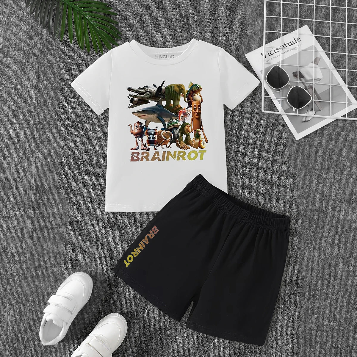Boys White Graphic Short Sleeve T-Shirt With Shorts Sets 2 pc. Sets White 3-4 Y