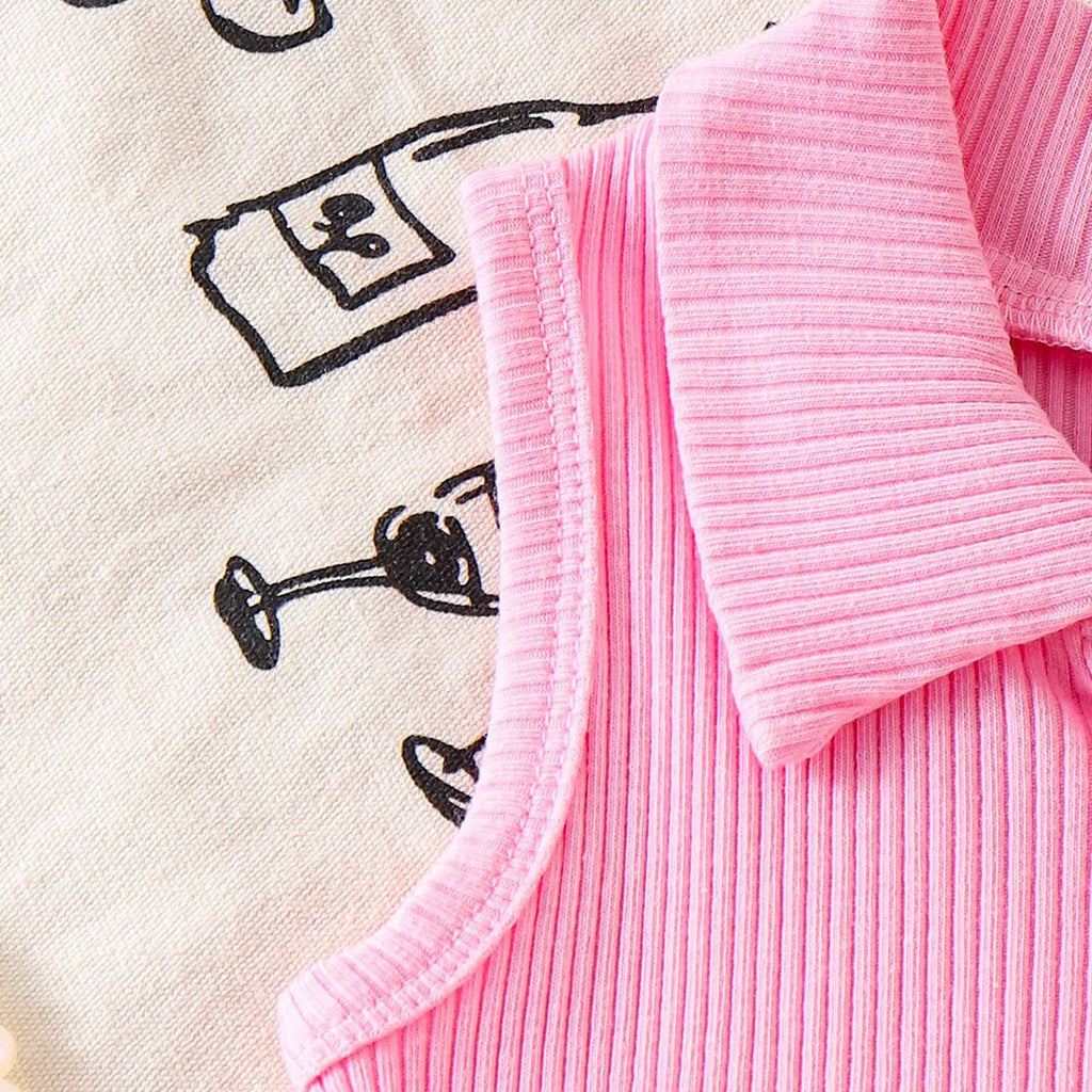 Girls Light Pink Ribbed Polo Top With Shorts Sets 2 pc. Sets