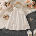 Girls Apricot Sleeveless Floral Applique A-line Dress Casual Dresses Apricot 1-2 Y