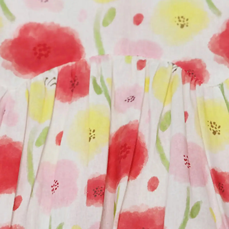 Girls Red Floral Print Tiered Dress With Flutter Sleeves Casual Dresses