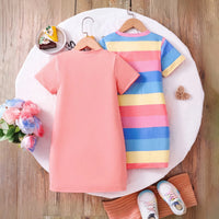 Girls Multicolour Striped Short Sleeve T-Shirt Dress Pack Of 2 Casual Dresses