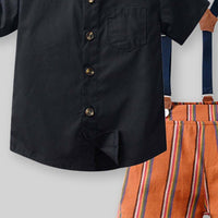 Boys Black Short Sleeve Shirt With Suspender Striped Shorts 2 pc. Sets   