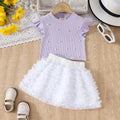 Girls Purple Pearl Embellished Top With Ruffled Tulle Skirts Set Sets Purple 3-4 Y