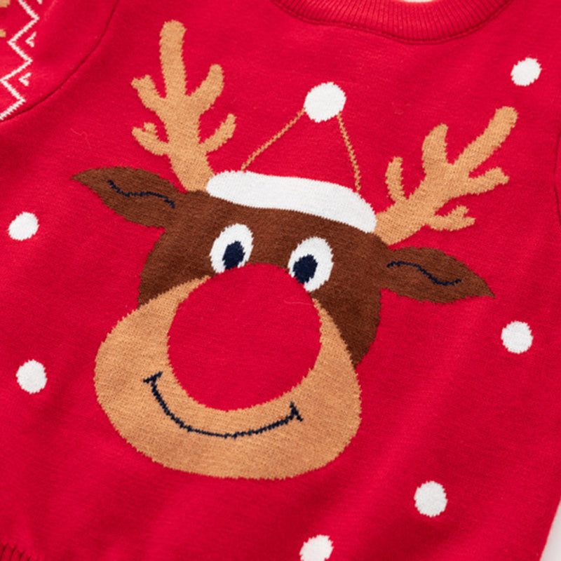 Boys Red Self-Design Christmas Reindeer Sweater Sweaters & Cardigans