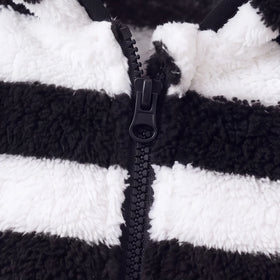 Boys Black Fleece Striped Hooded Zip-up Jacket Coats & Jackets