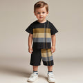 Boys Black Stripes Print Short Sleeve T-Shirt With Shorts Set 2 pc. Sets Black 3-4 Y