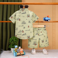 Boys Green Carnival Print Short Sleeve Shirt With T-Shirt And Shorts Sets 3 pc. Sets