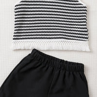 Girls Black Self Design Stripes Sleeveless Top With Shorts Set Sets
