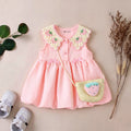 Girls Pink Strawberry Crochet Collar Sleeveless Fit & Flare Dress Casual Dresses Pink 1-2 Y