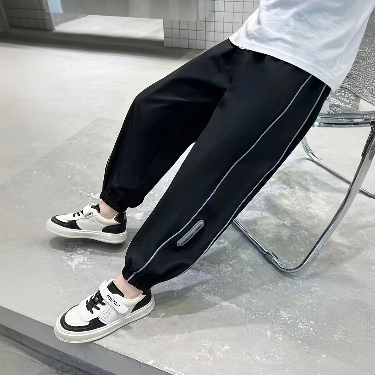 Boys Black Side Stripe Joggers Trackpants & Joggers