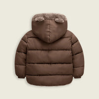 Boys Brown Zip-up Puffer Jacket With Bear Ear On Hood Coats & Jackets