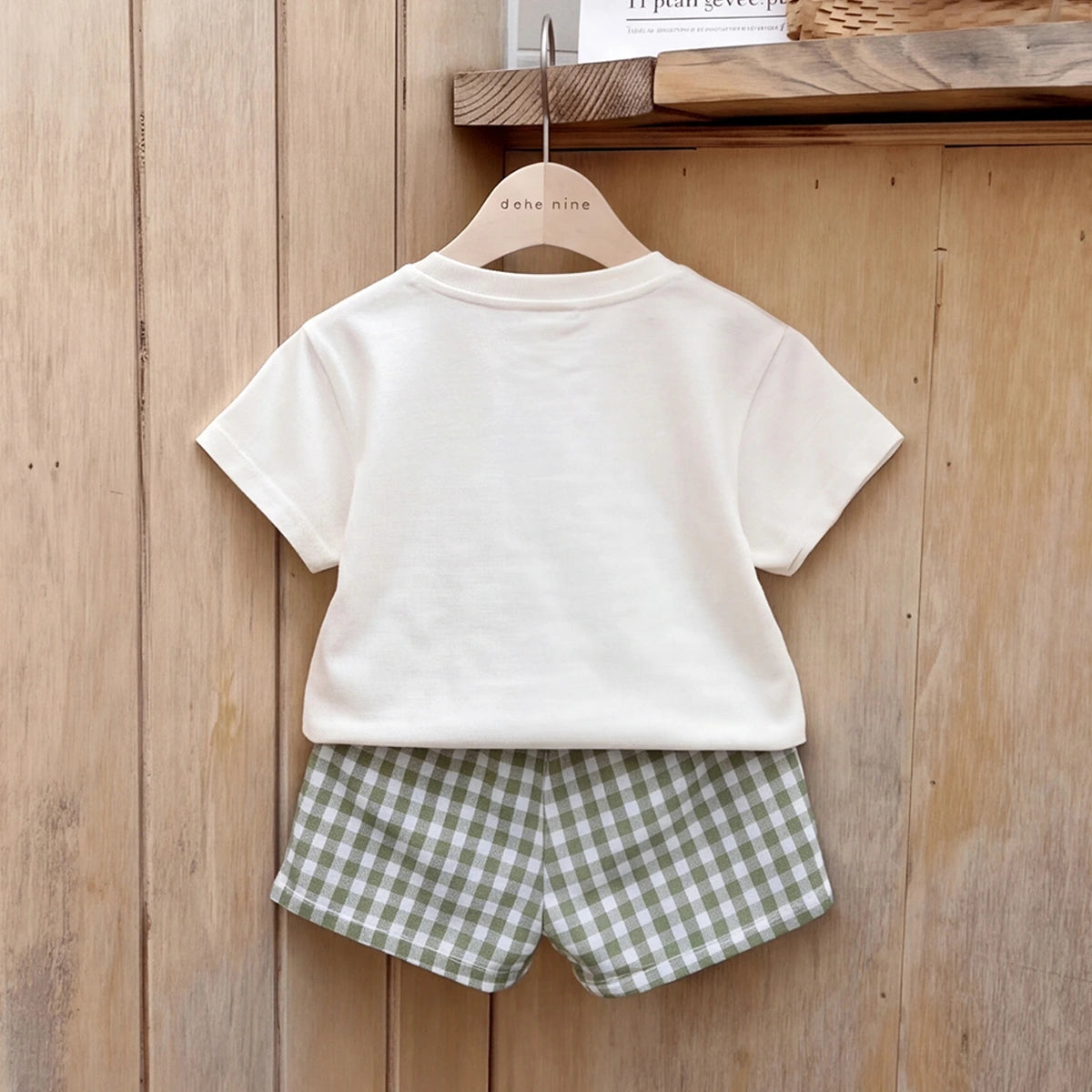 Boys Short Sleeve Dinosaur Print T-Shirt With Green Checked Shorts Sets 2 pc. Sets
