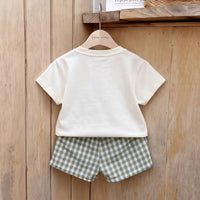 Boys Short Sleeve Dinosaur Print T-Shirt With Green Checked Shorts Sets 2 pc. Sets