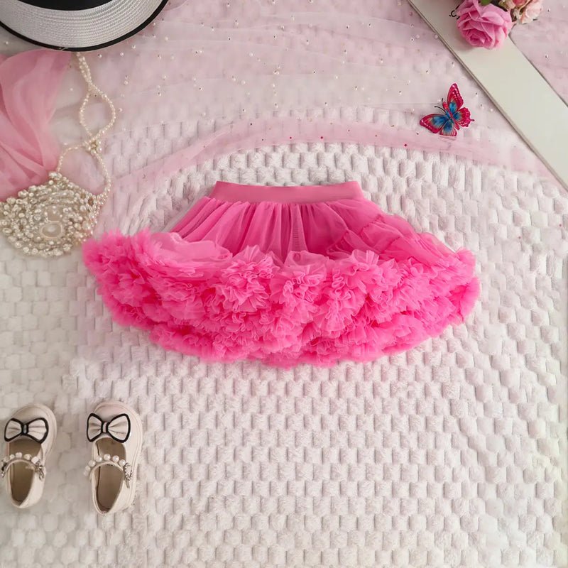 Girls Fuchsia 3D Floral Ruffle Top With Tiered Tulle Tutu Skirt Sets Sets