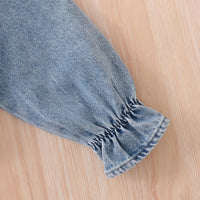 Girls Blue Solid Denim Long Sleeves Winter Jacket Coats & Jackets