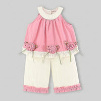 Girls Pink Rose Applique Top With Pants Sets Sets