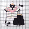 Boys Multicolour Striped Short Sleeve Polo T-Shirt With Shorts Sets 2 pc. Sets Multicolor 3-4 Y