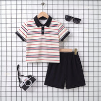 Boys Multicolour Striped Short Sleeve Polo T-Shirt With Shorts Sets 2 pc. Sets Multicolor 3-4 Y